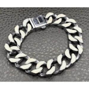 Unnamed Silver Tone Enamel Chunky Curb Thick 14.8MM Chain Bracelet